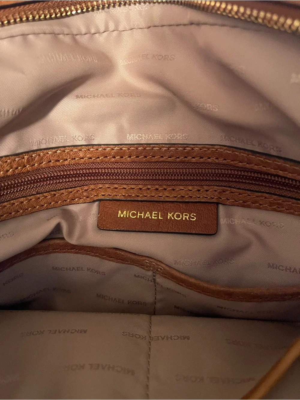 Michael Kors Cognac Leather Studded Shoulder Satchel
